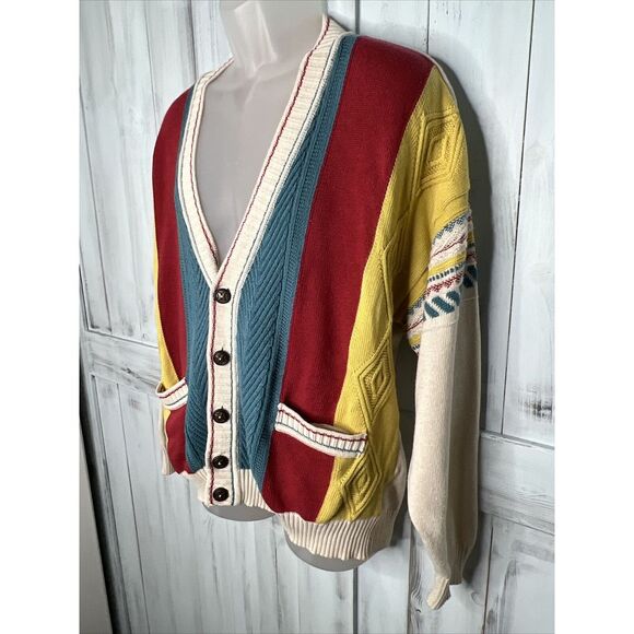 VINTAGE RAFFI LINEA UOMO EMBROIDERED COLORFUL GRANDPA CARDIGAN POCKET SWEATER XL - Picture 5 of 15